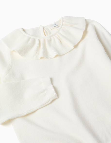 Pull en maille avec col à volants Blanc 3 - vertbaudet enfant 