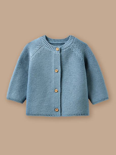 Cardigan bébé en coton biologique Bleu orion+Ecru 1 - vertbaudet enfant 