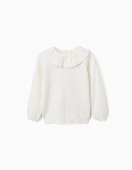 Pull en maille avec col à volants Blanc 1 - vertbaudet enfant 