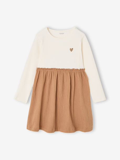 Robe 2 en 1 manches longues fille camel 1 - vertbaudet enfant 