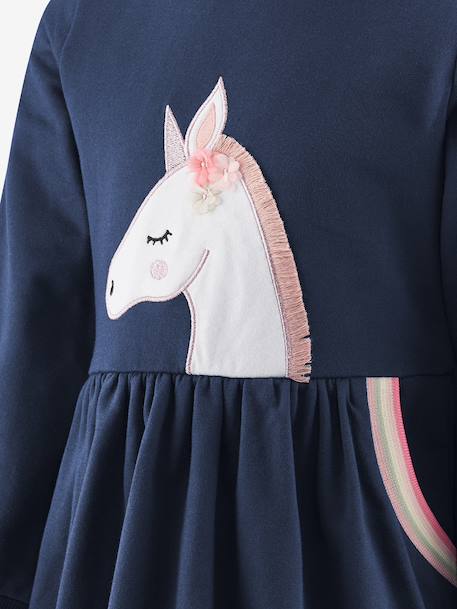 Robe sweat licorne fille Happy Girls marine+vert sauge 3 - vertbaudet enfant 