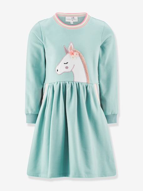 Robe sweat licorne fille Happy Girls marine+vert sauge 4 - vertbaudet enfant 
