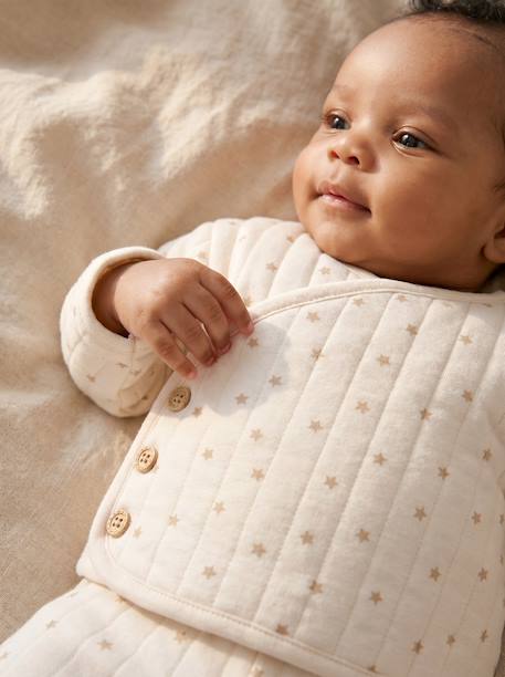 Ensemble matelassé gilet + pantalon à pieds entièrement imprimé écru+rose+vanille 22 - vertbaudet enfant 