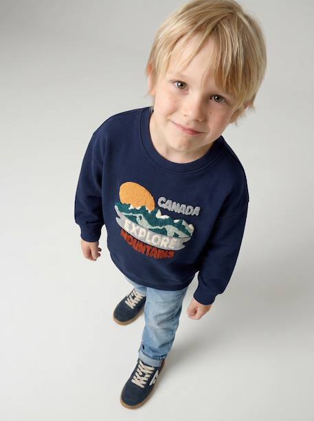 Sweat col rond garçon marine+tomette 6 - vertbaudet enfant 