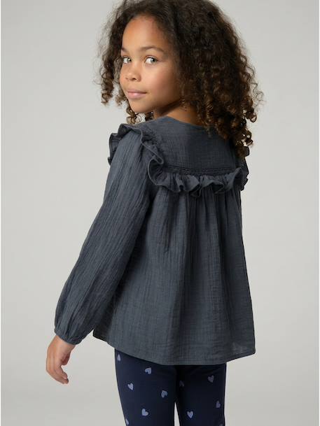 Chemise manches longues fille bleu ardoise+rose poudré+vanille 6 - vertbaudet enfant 