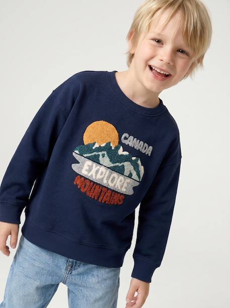 Sweat col rond garçon marine+tomette 2 - vertbaudet enfant 