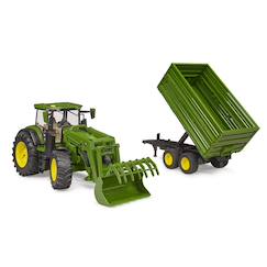 Jouet-Jeux d'imagination-John deere 7r avec chargeur avant et remorque avec attelage tandem