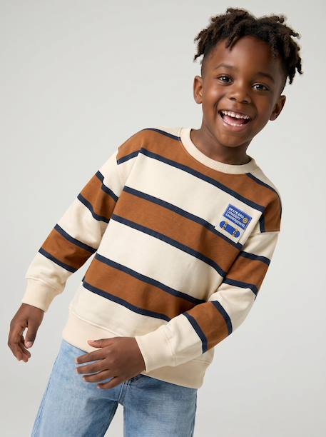 Sweat garçon col rond marine+noisette+pistache 7 - vertbaudet enfant 