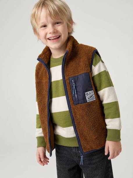Sweat garçon col rond marine+noisette+pistache 12 - vertbaudet enfant 