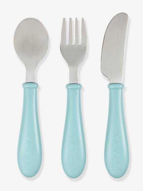 Set 3 couverts d'apprentissage inox airy green+old pink+rose+vert 1 - vertbaudet enfant 