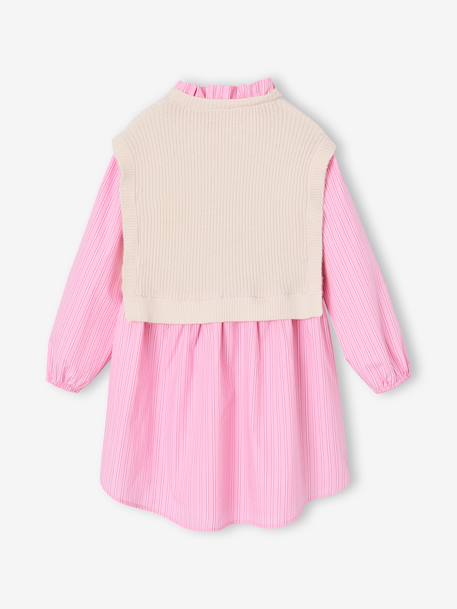 Robe-chemise fille effet 2 en 1 écru+gris chiné+marine 3 - vertbaudet enfant 