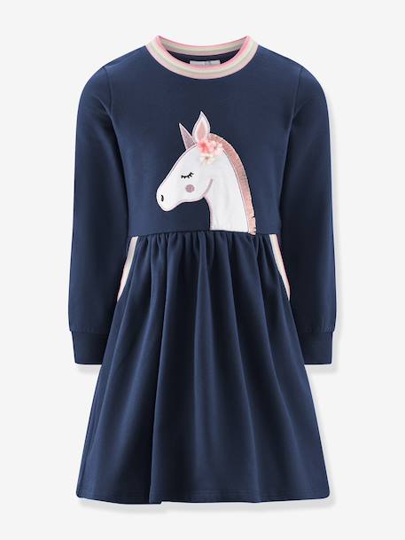 Robe sweat licorne fille Happy Girls marine+vert sauge 1 - vertbaudet enfant 