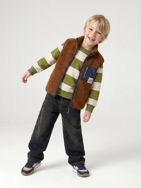 Sweat garçon col rond marine+noisette+pistache 16 - vertbaudet enfant 