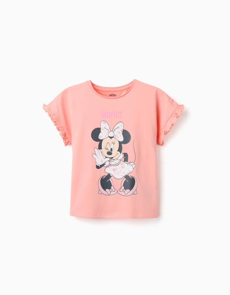 Fille-T-shirt en coton avec imprimé minnie et volants