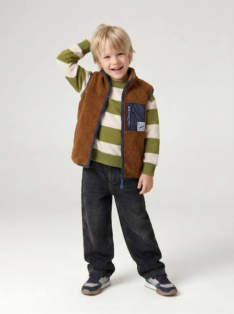 Sweat garçon col rond marine+noisette+pistache 17 - vertbaudet enfant 