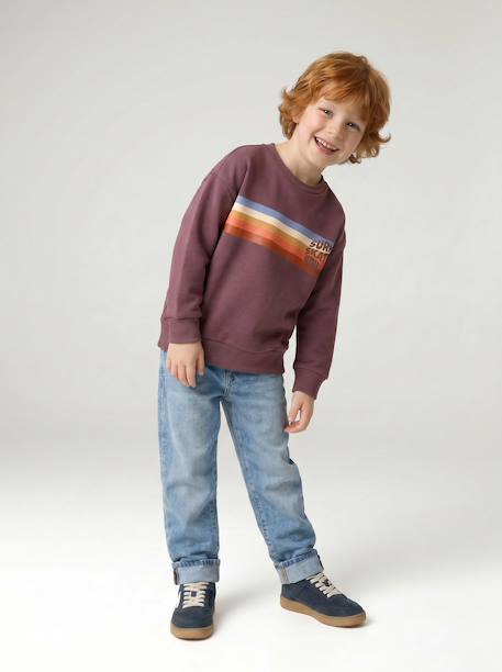 Sweat garçon col rond blanc chiné+mauve 13 - vertbaudet enfant 