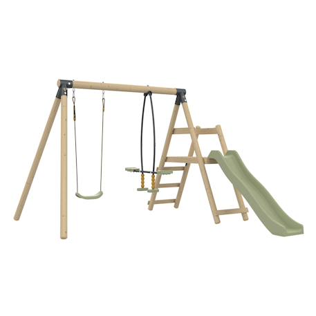 Portique balançoire et vis-à-vis arbousier bois h190cm Marron - gris anthracite - vert kaki - moutarde 2 - vertbaudet enfant 