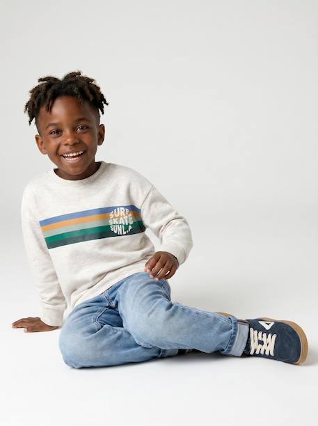 Sweat garçon col rond blanc chiné+mauve 6 - vertbaudet enfant 