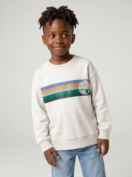 Sweat garçon col rond blanc chiné+mauve 2 - vertbaudet enfant 
