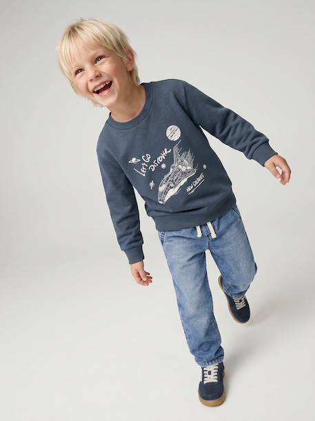 Sweat garçon col rond manches longues blanc chiné+bleu nuit+rouge chiné 10 - vertbaudet enfant 