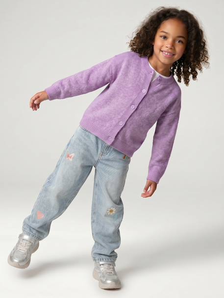Jean fille mom brodé fleurs bleu+bleu clair+bleu moyen 2 - vertbaudet enfant 