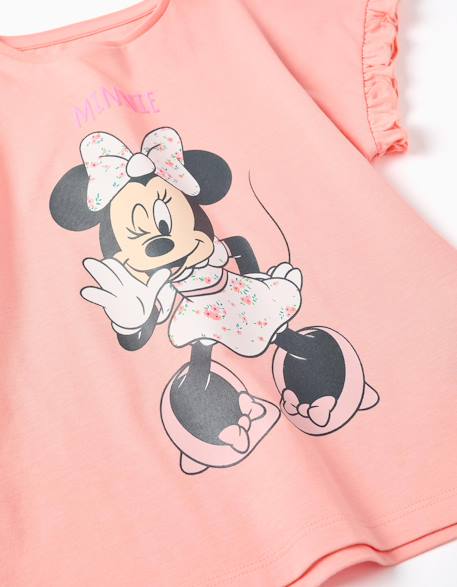 T-shirt en coton avec imprimé minnie et volants Saumon 3 - vertbaudet enfant 