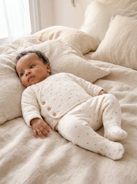 Ensemble matelassé gilet + pantalon à pieds entièrement imprimé écru+rose+vanille 13 - vertbaudet enfant 