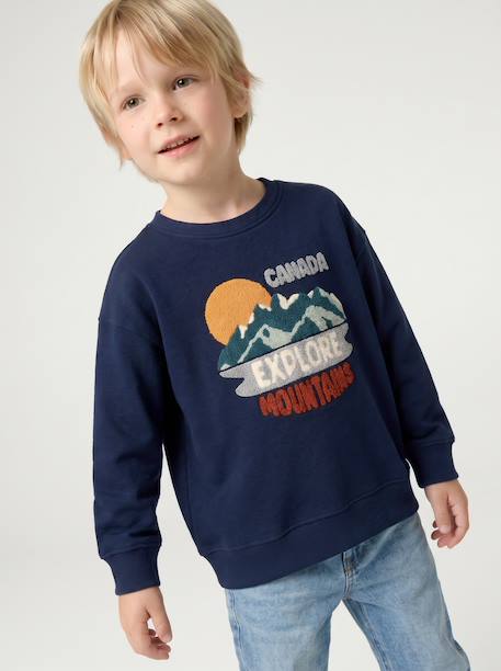 Sweat col rond garçon marine+tomette 1 - vertbaudet enfant 