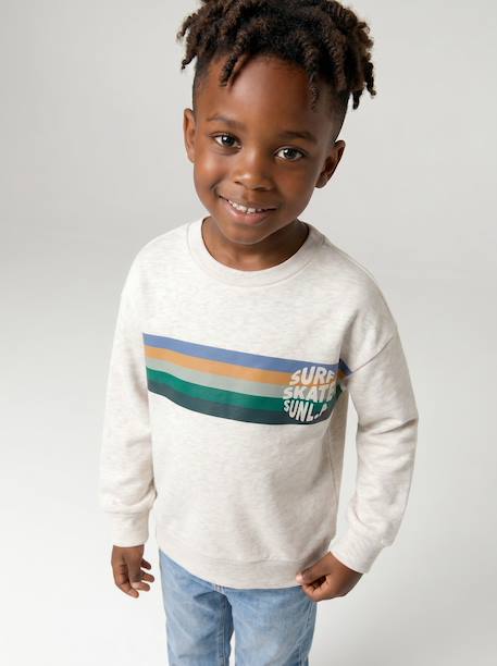 Sweat garçon col rond blanc chiné+mauve 1 - vertbaudet enfant 