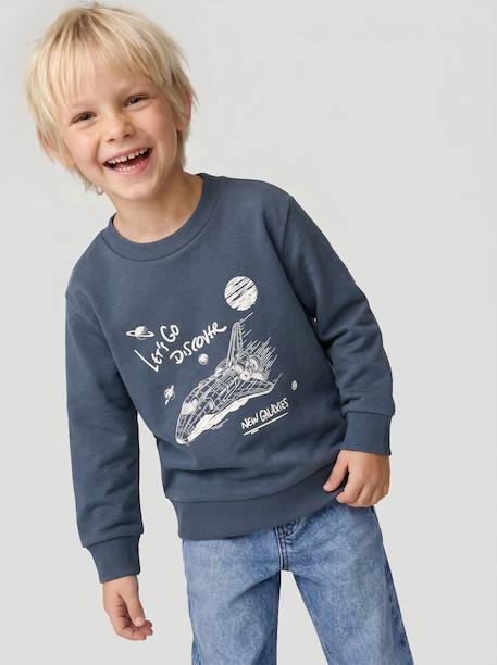 Sweat garçon col rond manches longues blanc chiné+bleu nuit+rouge chiné 4 - vertbaudet enfant 