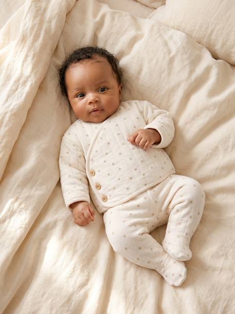 Ensemble matelassé gilet + pantalon à pieds entièrement imprimé écru+rose+vanille 12 - vertbaudet enfant 
