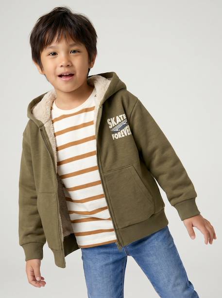 Sweat zippé à capuche garçon kaki+marine 2 - vertbaudet enfant 