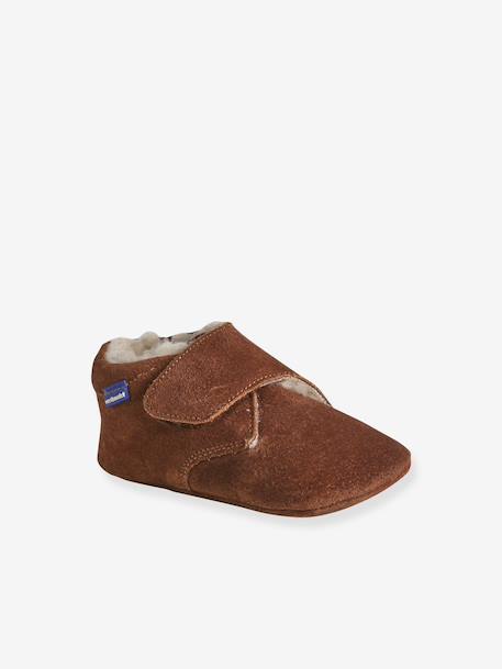 Chaussons bébé garçon cuir à scratch beige+marron 6 - vertbaudet enfant 