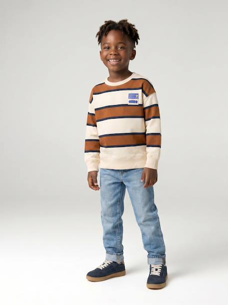 Sweat garçon col rond marine+noisette+pistache 11 - vertbaudet enfant 