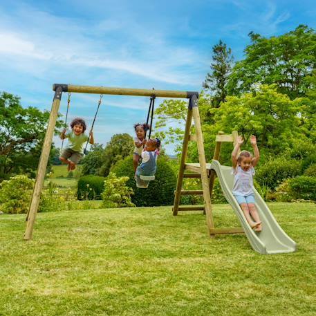 Portique balançoire et vis-à-vis arbousier bois h190cm Marron - gris anthracite - vert kaki - moutarde 1 - vertbaudet enfant 