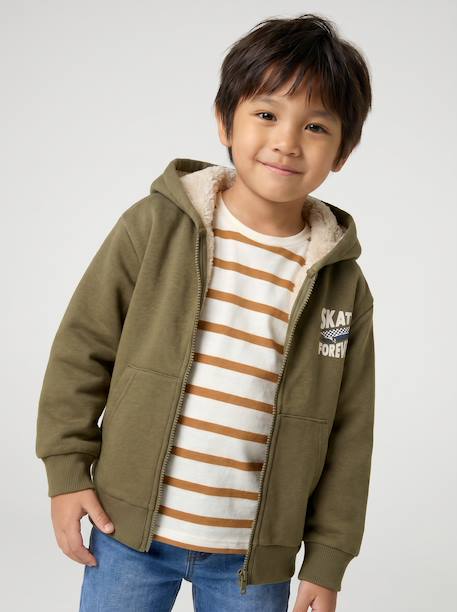Sweat zippé à capuche garçon kaki+marine 1 - vertbaudet enfant 