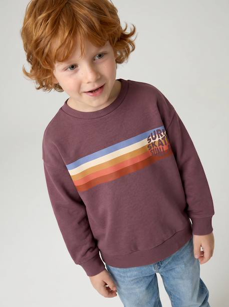 Sweat garçon col rond blanc chiné+mauve 7 - vertbaudet enfant 