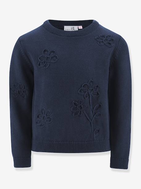 Pull avec fleurs fille Happy Girls bordeaux+marine 4 - vertbaudet enfant 