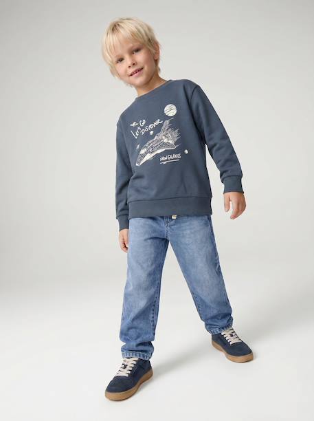 Sweat garçon col rond manches longues blanc chiné+bleu nuit+rouge chiné 9 - vertbaudet enfant 