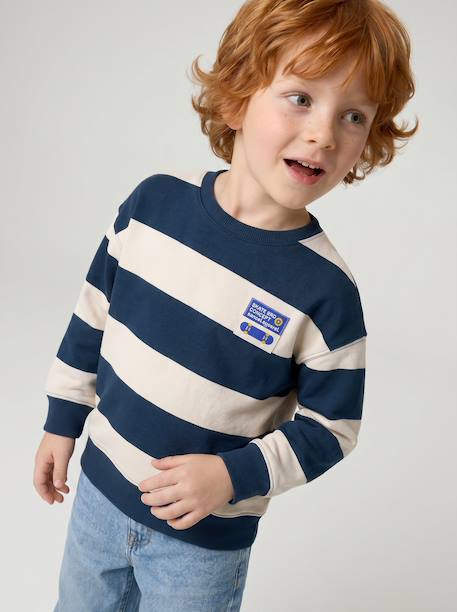 Sweat garçon col rond marine+noisette+pistache 2 - vertbaudet enfant 