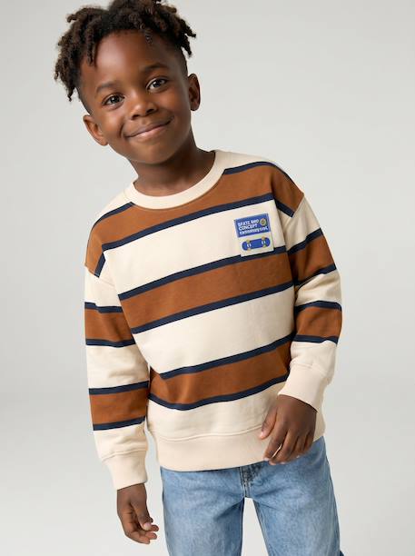 Sweat garçon col rond marine+noisette+pistache 6 - vertbaudet enfant 