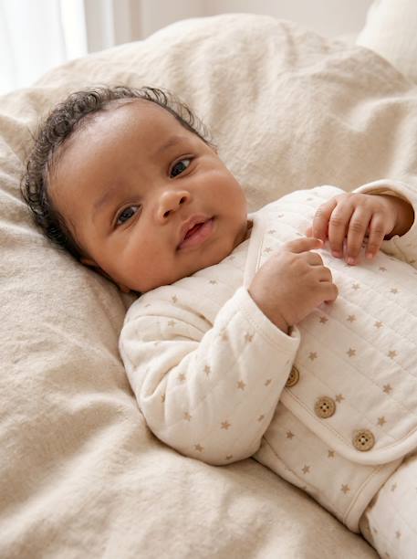 Ensemble matelassé gilet + pantalon à pieds entièrement imprimé écru+rose+vanille 20 - vertbaudet enfant 