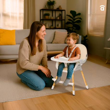 Chaise haute 2 en 1 pliable évolutive Bocuse Beige et blanc 4 - vertbaudet enfant 