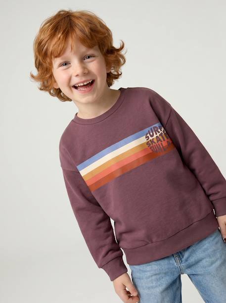 Sweat garçon col rond blanc chiné+mauve 8 - vertbaudet enfant 