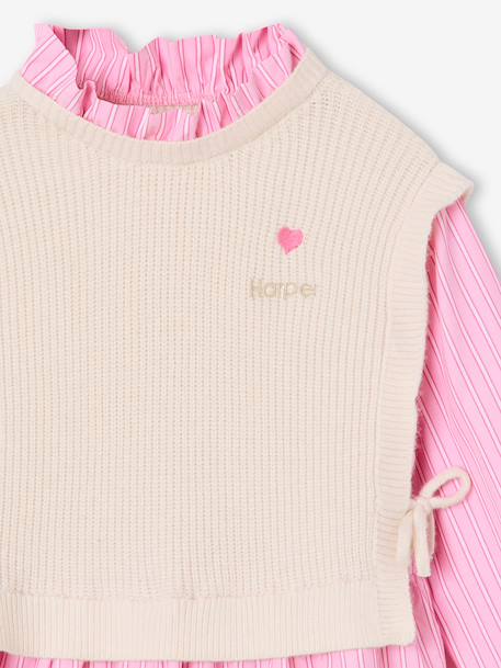 Robe-chemise fille effet 2 en 1 écru+gris chiné+marine 4 - vertbaudet enfant 