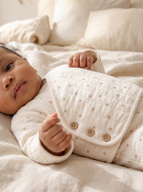 Ensemble matelassé gilet + pantalon à pieds entièrement imprimé écru+rose+vanille 21 - vertbaudet enfant 