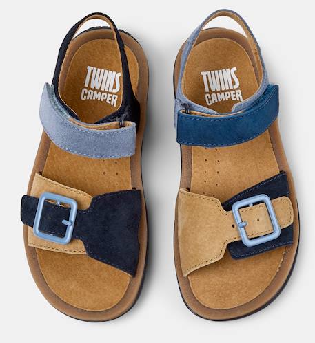 Sandales garçon cuir bicho kids twins Bleu marron 3 - vertbaudet enfant 