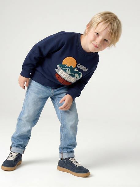 Sweat col rond garçon marine+tomette 7 - vertbaudet enfant 