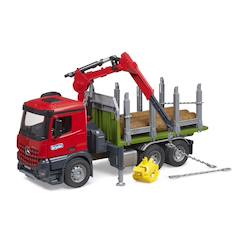 Camion de transport de bois mb arocs avec grue de chargement, grappin et 3 troncs d'arbre  - vertbaudet enfant
