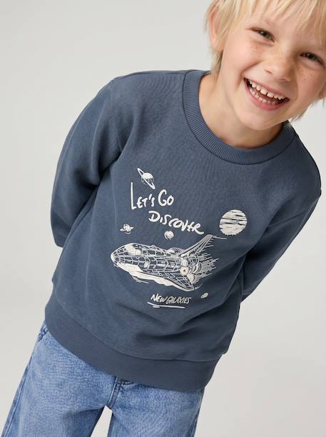 Sweat garçon col rond manches longues blanc chiné+bleu nuit+rouge chiné 5 - vertbaudet enfant 